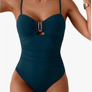 Teal One-Piece Swimsuit with Cutout